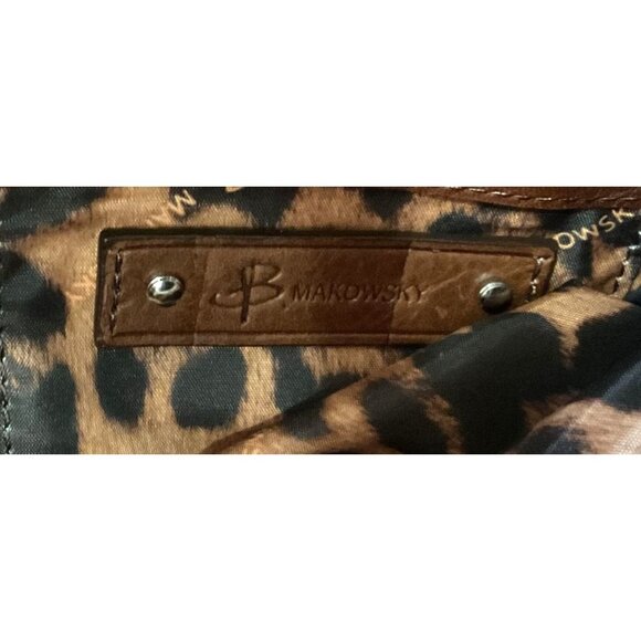 B. Makowsky Brown Leather Boho Bag With Leopard Print Lining & Dust Bag - Picture 6 of 8